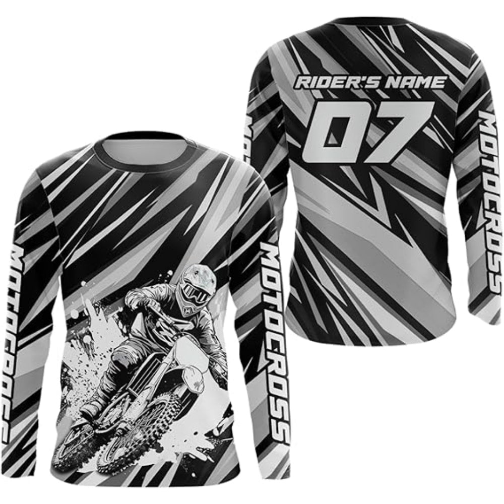Custom Name And Number Long Sleeve Motocross Jersey For Men, Black And Green Custom Motocross Racing Jerseys MZ0017