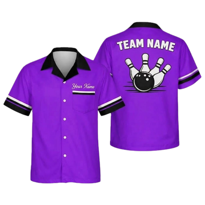 Custom Team Cyan Bowling Hawaiian Shirt For Men, Custom Bowling Team Shirt With Pocket BZ0979