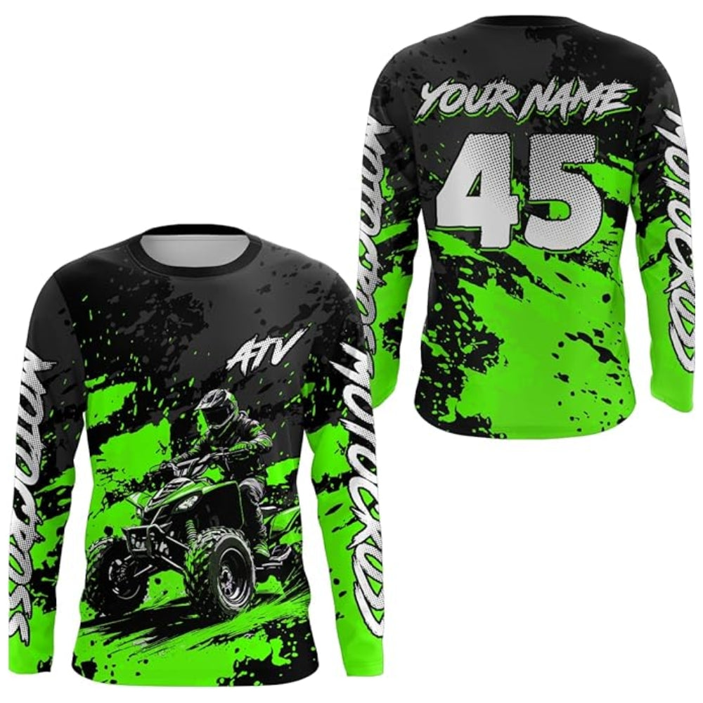 Custom ATV Racing Motocross Long Sleeve Jersey For Men, Custom Black And Cyan ATV Shirts MZ0099