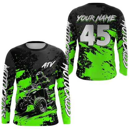 Custom ATV Racing Motocross Long Sleeve Jersey For Men, Custom Black And Cyan ATV Shirts MZ0099