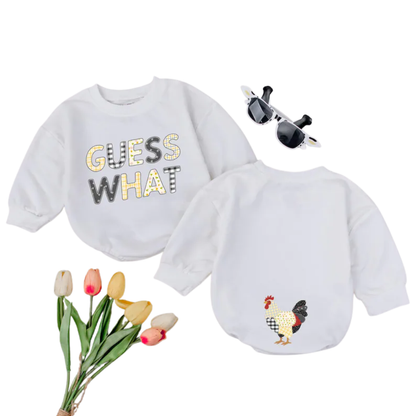 Guess What Chicken Baby Romper Sweatshirt, Funny Chicken Romper Sweatshirt For Baby BB0584