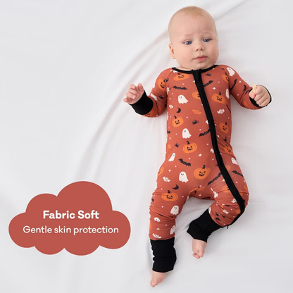 Pumpkin Ghost Orange Black Baby Romper Convertible Zipper, Halloween Convertible Romper Baby BB0818
