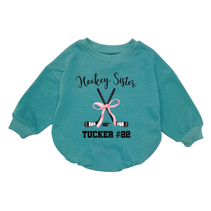 Hockey Sister Custom Name And Number Baby Romper Sweatshirt, Custom Hockey Baby Sweatshirt BB0882