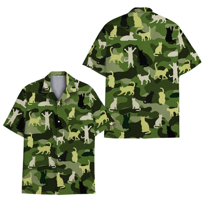 Camouflage Cat Hawaiian Shirt For Mens Womens, Cat Camo Hawaiian Shirts HE0087