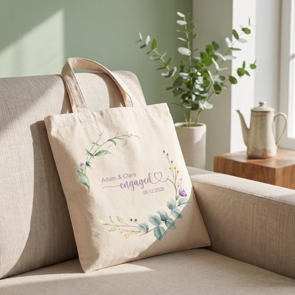 Personalized Engaged Canvas Tote Bag, Custom Engagement Party Welcome Tote Bag WD0434