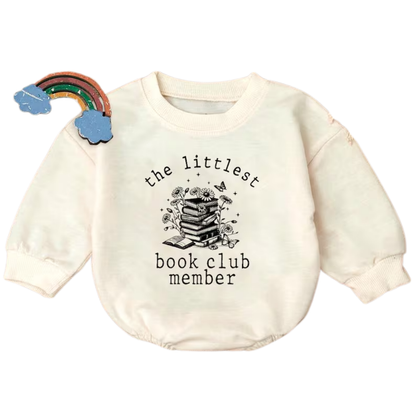 The Littlest Book Club Member Baby Romper Sweatshirt, Book Lover Baby Romper Sweater BB0464