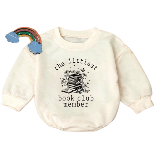 The Littlest Book Club Member Baby Romper Sweatshirt, Book Lover Baby Romper Sweater BB0464