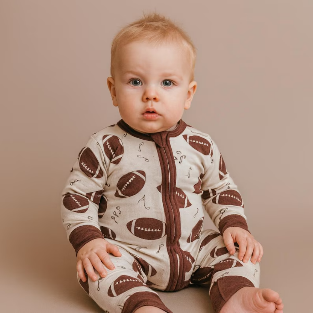Football Brown Baby Romper Convertible Zipper, Football Baby Convertible Romper BB0328