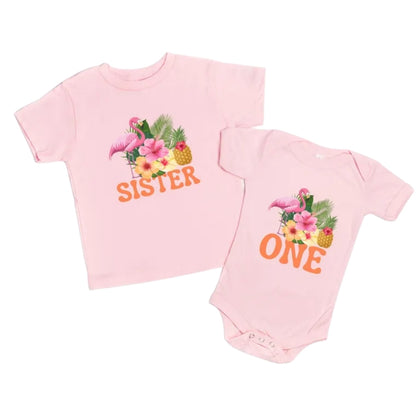 Custom Flamingo Tropical First Birthday Matching Family T Shirt, Personalized Flamingo Birthday Family Shirts ET1068