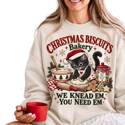 Christmas Biscuits Bakery Cat Sweatshirt For Women, Baker Xmas Sweatshirt For Cat Lover 2D1123
