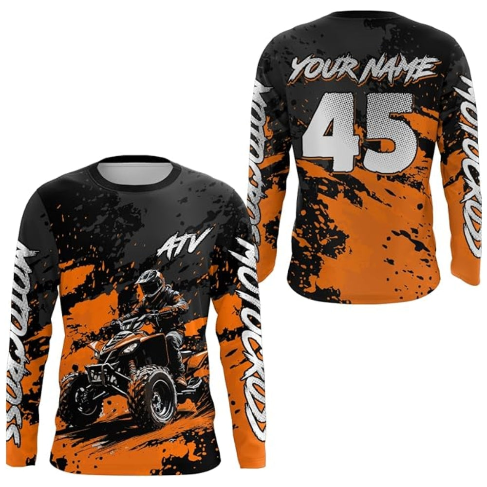 Custom ATV Racing Motocross Long Sleeve Jersey For Men, Custom Black And Cyan ATV Shirts MZ0099