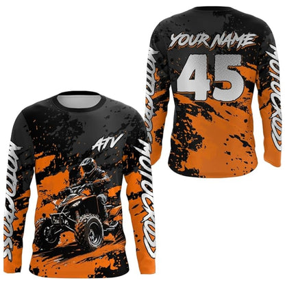 Custom ATV Racing Motocross Long Sleeve Jersey For Men, Custom Black And Cyan ATV Shirts MZ0099