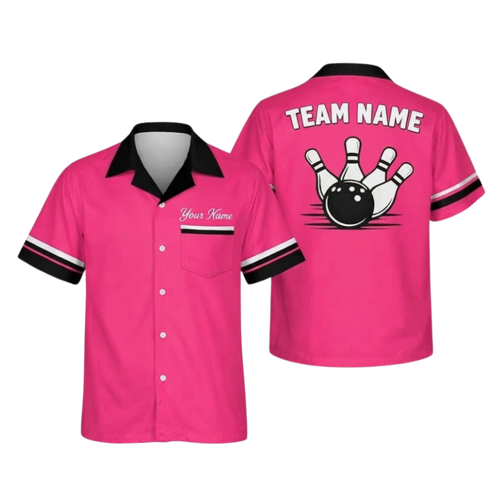 Custom Team Cyan Bowling Hawaiian Shirt For Men, Custom Bowling Team Shirt With Pocket BZ0979
