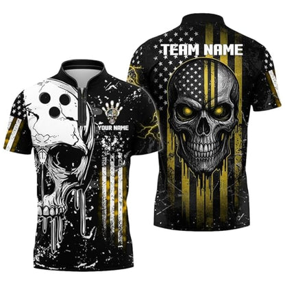 Custom Skull Bowling Jersey For Mens, Custom American Flag Skull Bowling Team Shirts BZ0344