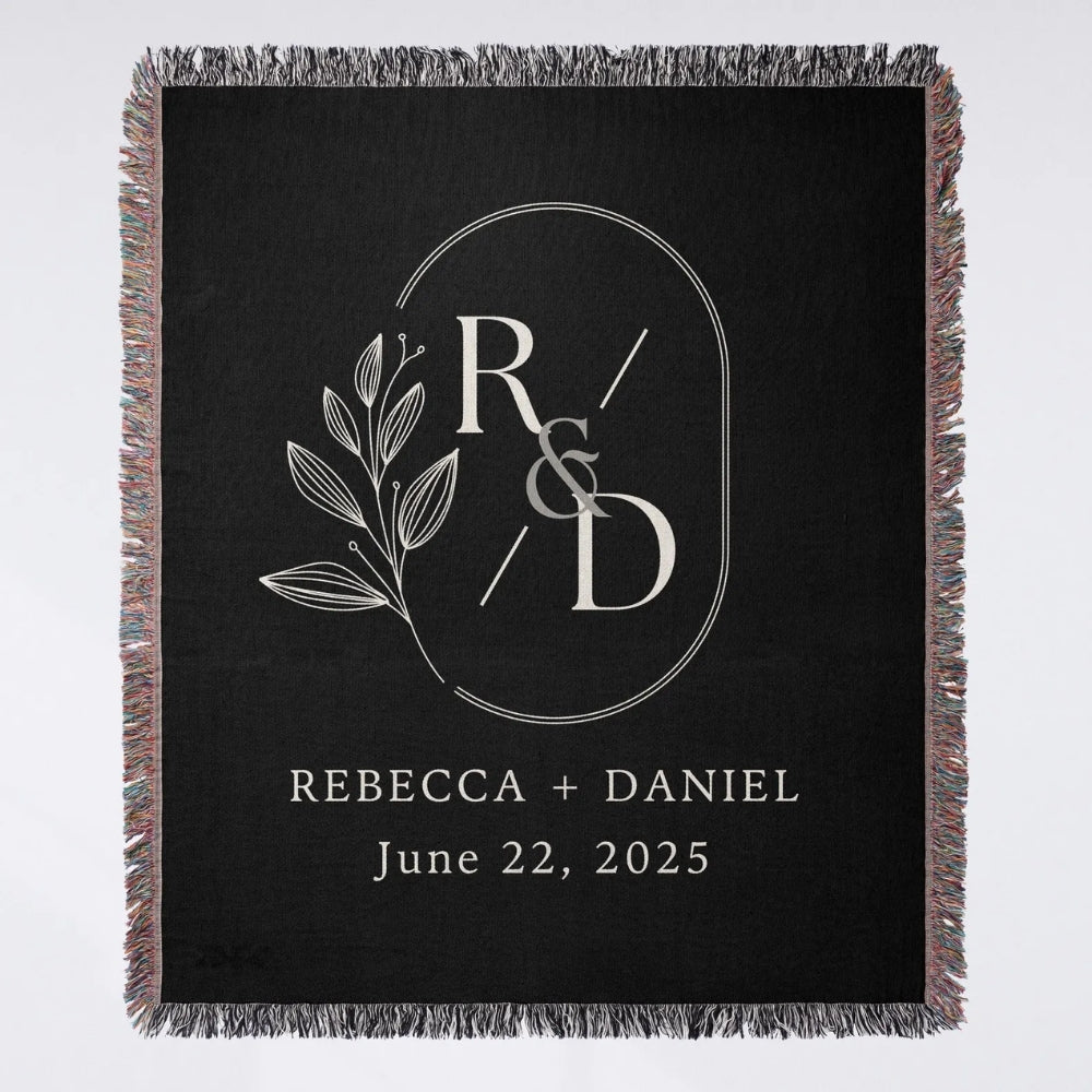 Custom Name And Date Wedding Woven Blanket For Couple, Personalized Wedding Anniversary Throw Blankets WD0166