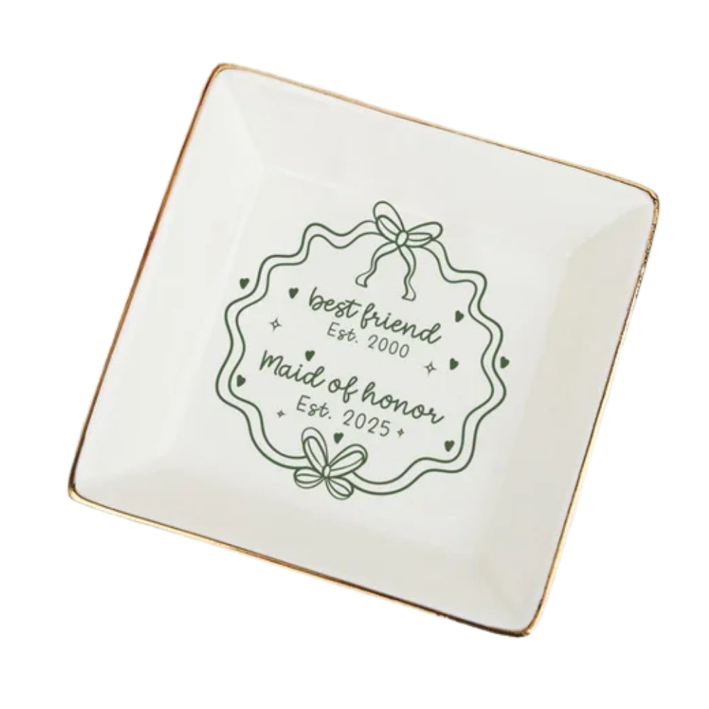 Best Friend Maid Of Honor Custom Year Wedding Ring Dish, Custom Bridesmaid Jewelry Dish For Best Friends WD0183