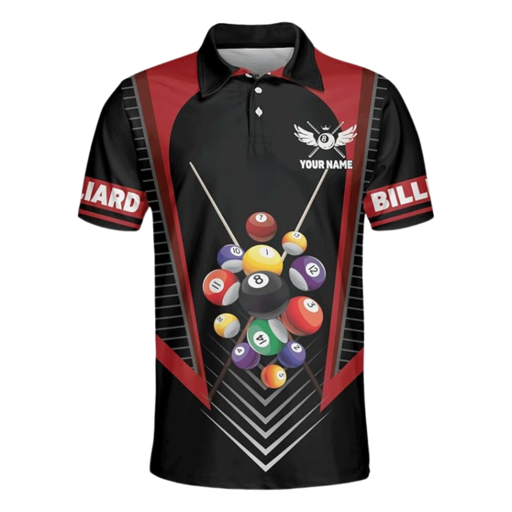 Custom Black And Red Billiard Team Polo Shirt For Mens, Custom Billiard Shirts BIZ0235
