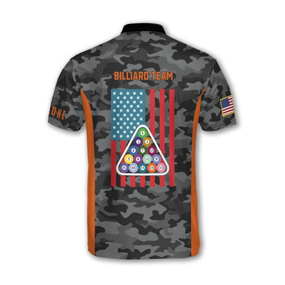 Custom Camo Billiard Jersey For Mens, Custom Camo American Flag Billiard Team Shirts BIZ0217