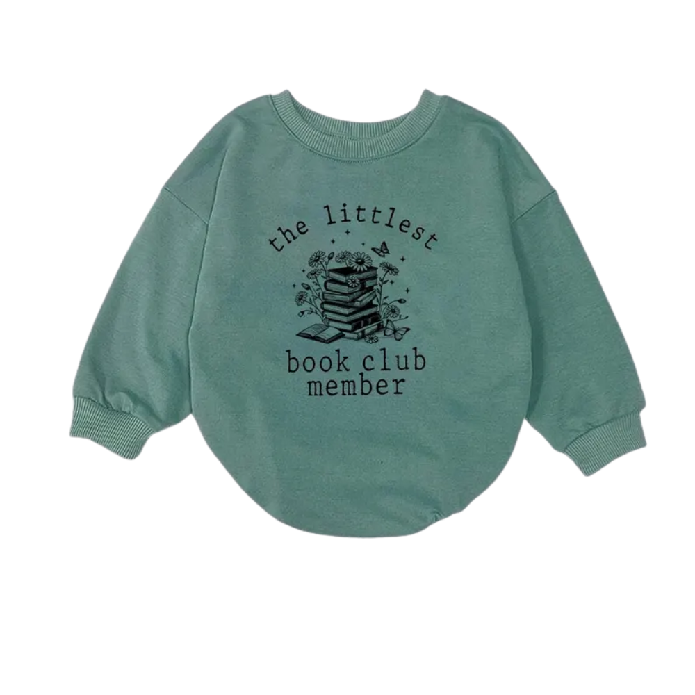 The Littlest Book Club Member Baby Romper Sweatshirt, Book Lover Baby Romper Sweater BB0464