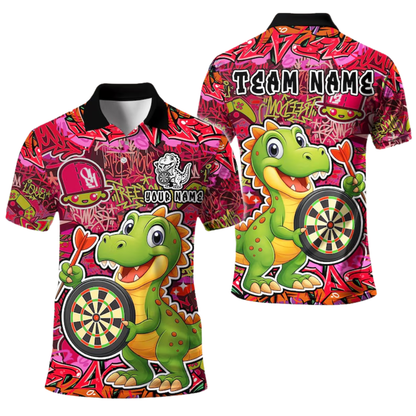 Custom Graffiti Funny Dinosaur Darts Polo Shirt Mens, Custom Dinosaur Darts Team Shirts DE0039