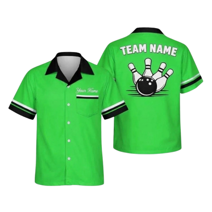 Custom Team Cyan Bowling Hawaiian Shirt For Men, Custom Bowling Team Shirt With Pocket BZ0979