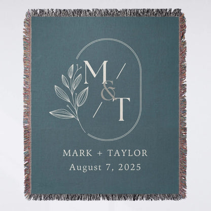 Custom Name And Date Wedding Woven Blanket For Couple, Personalized Wedding Anniversary Throw Blankets WD0166