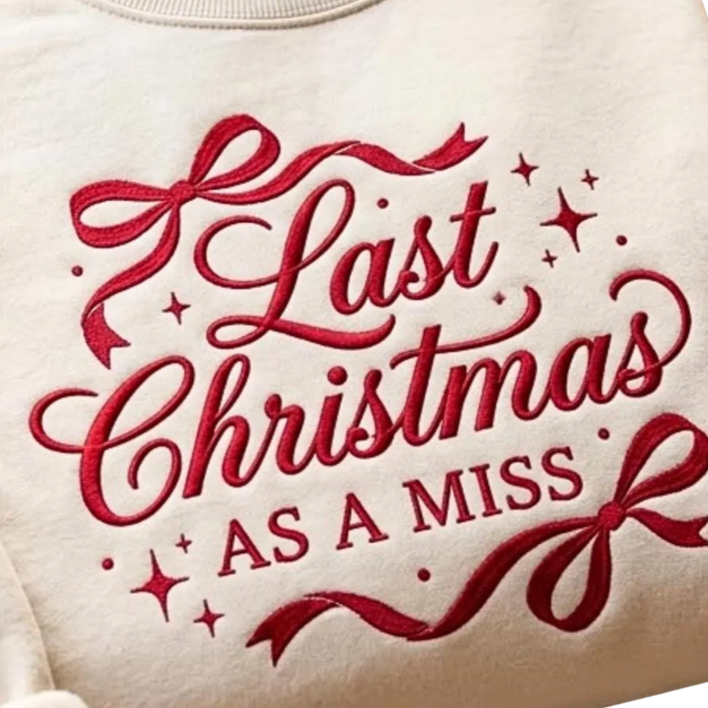 Last Christmas As A Miss Embroidered Sweatshirt For Bride, Engagement Christmas Sweatshirt 2D1130
