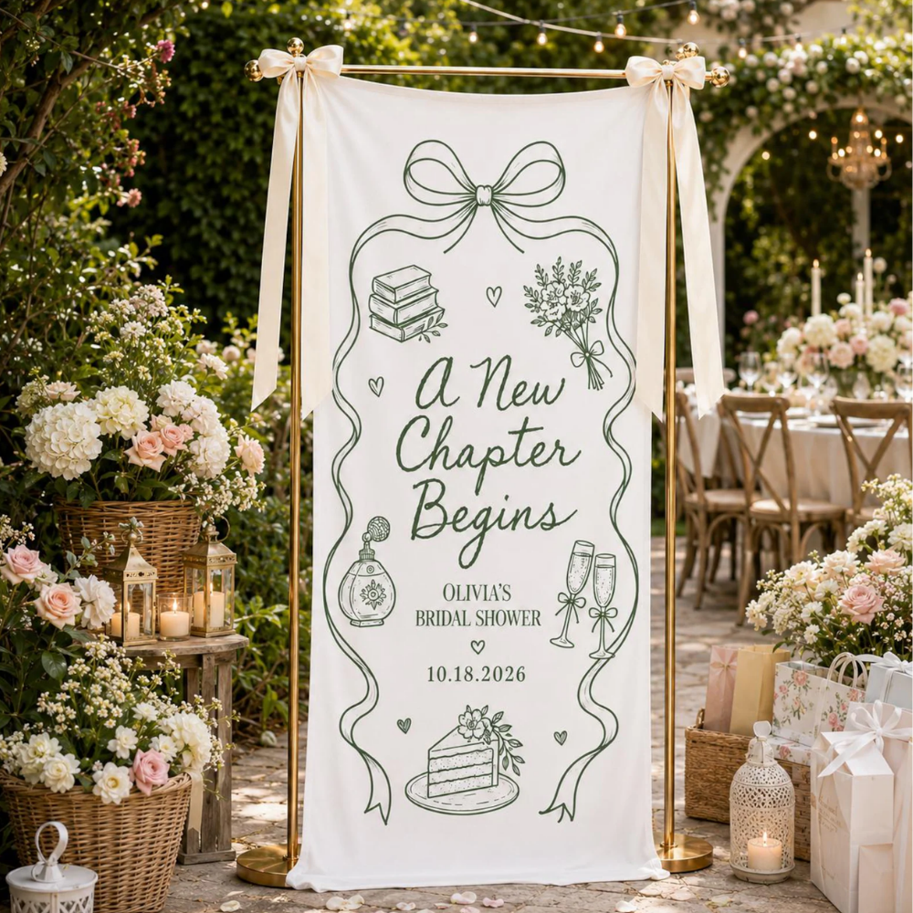 A New Chapter Begin Custom Bridal Shower Fabric Welcome Sign, Custom Brial Shower Party Banner For Book Lover WD0462