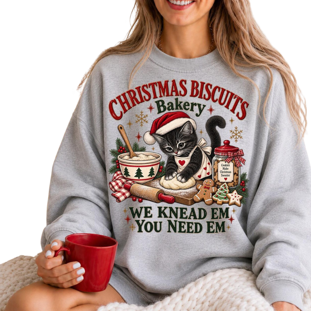 Christmas Biscuits Bakery Cat Sweatshirt For Women, Baker Xmas Sweatshirt For Cat Lover 2D1123