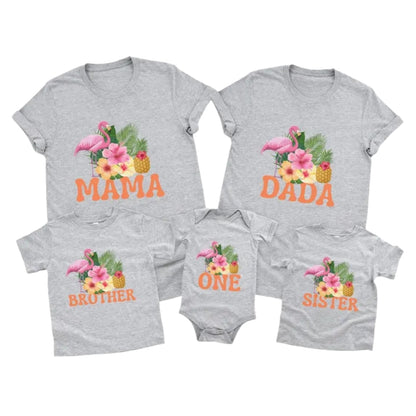 Custom Flamingo Tropical First Birthday Matching Family T Shirt, Personalized Flamingo Birthday Family Shirts ET1068