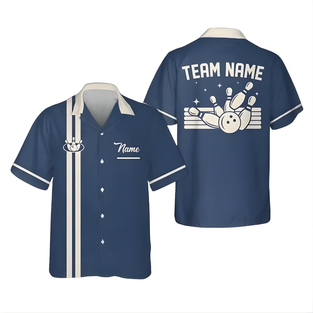 Custom Blue Retro Bowling Hawaiian Shirt For Men Women, Custom Retro Bowling Team Shirts BZ0348