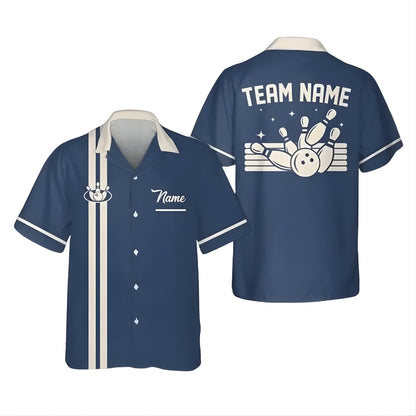 Custom Blue Retro Bowling Hawaiian Shirt For Men Women, Custom Retro Bowling Team Shirts BZ0348