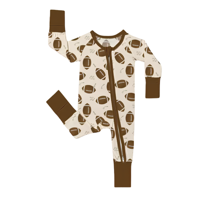 Football Brown Baby Romper Convertible Zipper, Football Baby Convertible Romper BB0328