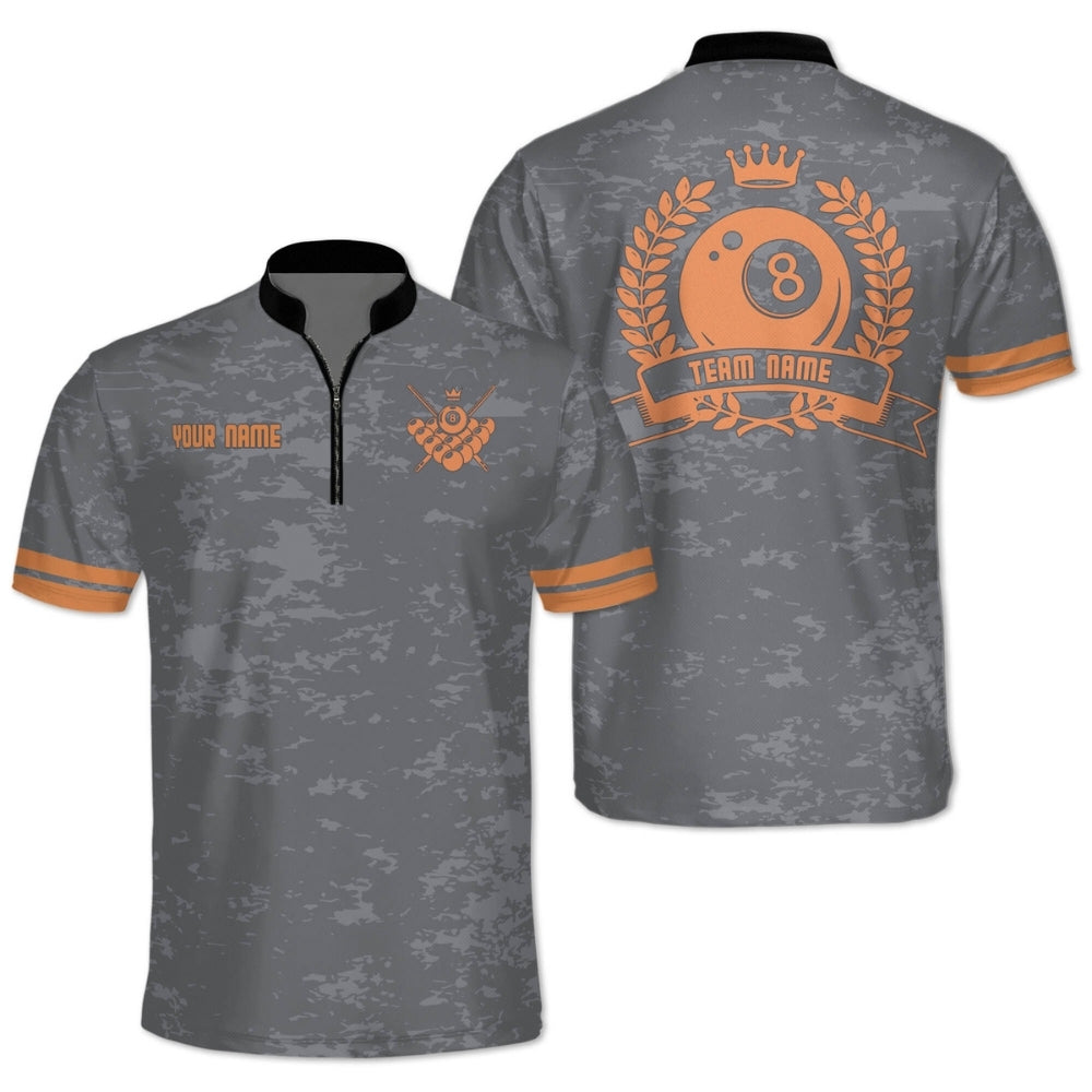 Custom 8 Ball Jersey Team Shirt Men's, Custom Grey Pool Billiard Shirts BIZ0215