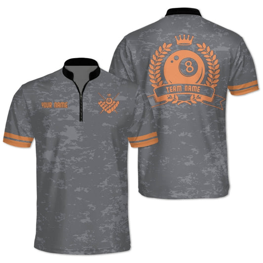 Custom 8 Ball Jersey Team Shirt Men's, Custom Grey Pool Billiard Shirts BIZ0215
