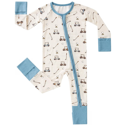 Golf Baby Convertible Zippy Romper Blue Beige, Golf Baby Romper Convertible BB0820