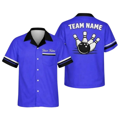 Custom Team Cyan Bowling Hawaiian Shirt For Men, Custom Bowling Team Shirt With Pocket BZ0979