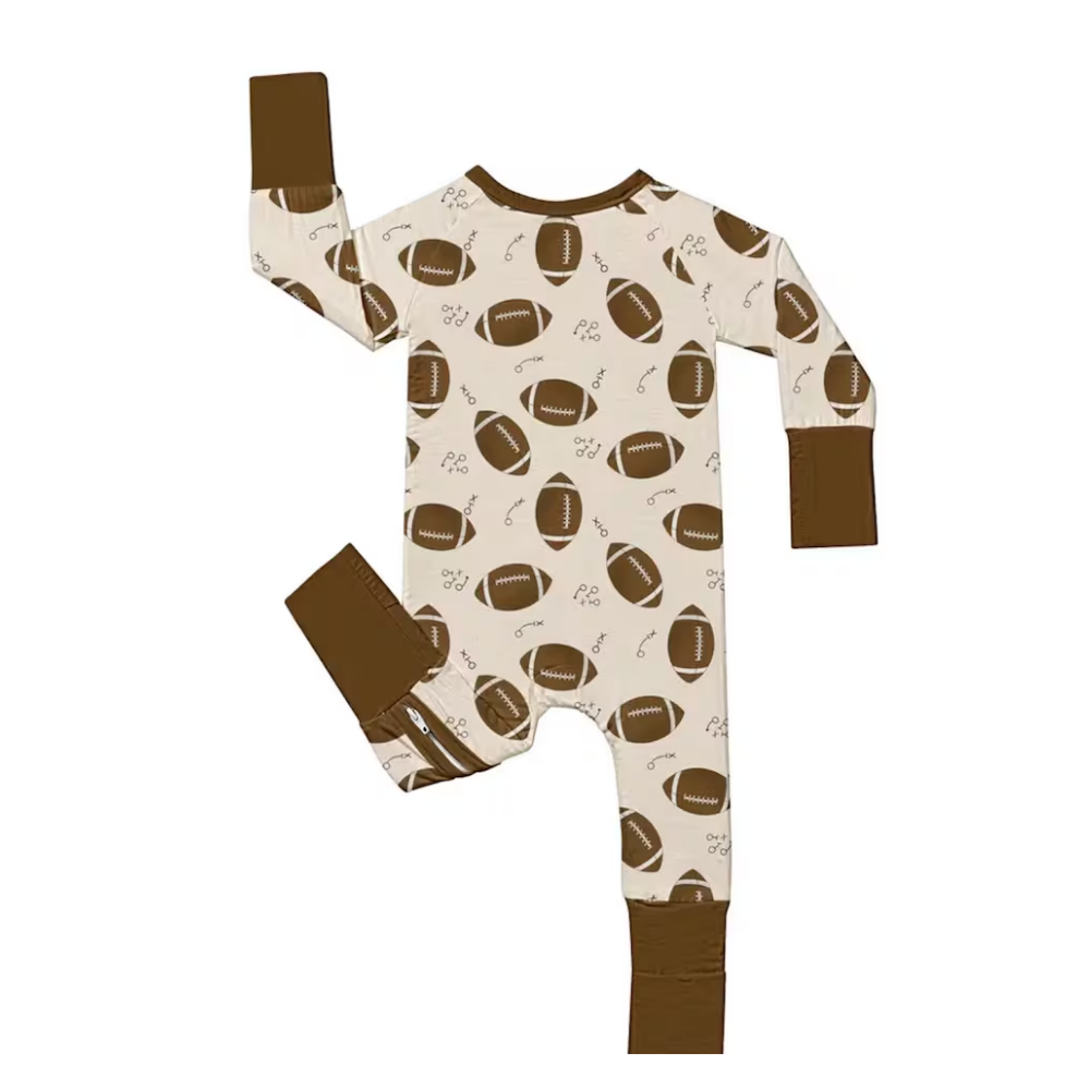 Football Brown Baby Romper Convertible Zipper, Football Baby Convertible Romper BB0328
