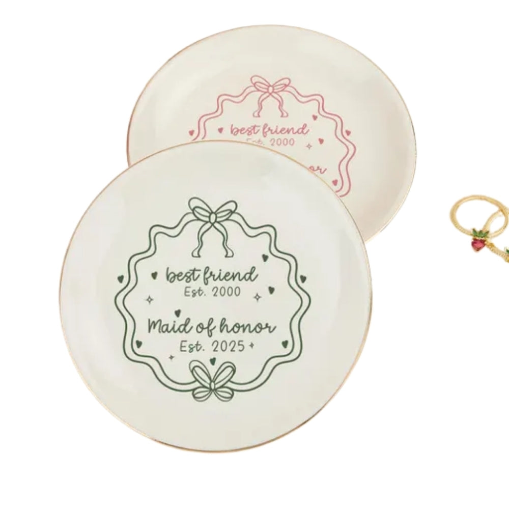 Best Friend Maid Of Honor Custom Year Wedding Ring Dish, Custom Bridesmaid Jewelry Dish For Best Friends WD0183