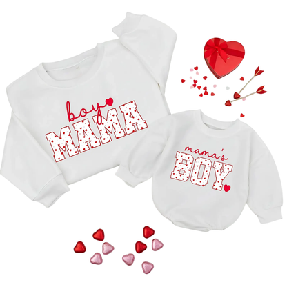 Boy Mama And Mama's Boy Red Heart Sweatshirt Matching, Mother And Mom Matching Sweatshirt Valentine ET1639