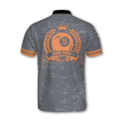 Custom 8 Ball Jersey Team Shirt Men's, Custom Grey Pool Billiard Shirts BIZ0215