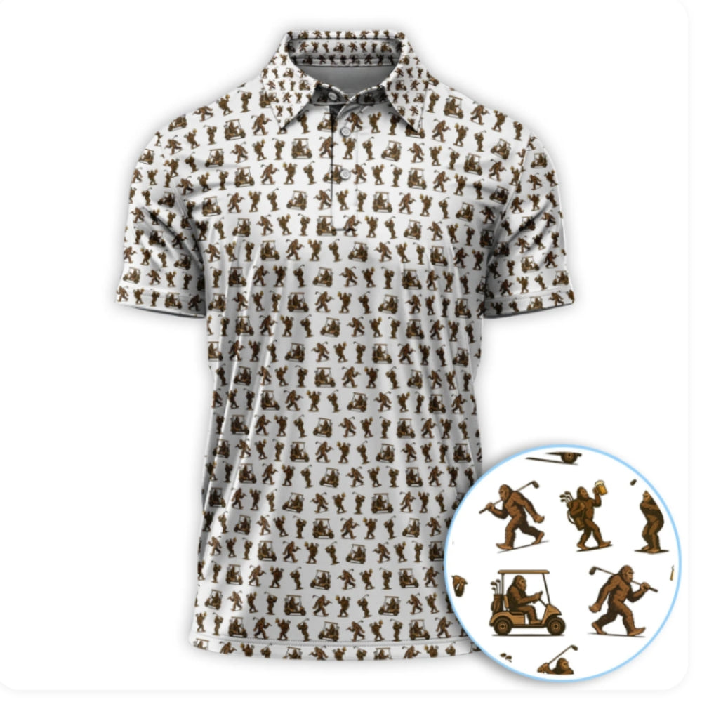 Funny Bigfoot And Beer Golf Polo Shirt For Men, Sasquatch Bigfoot Golf Shirts GZ0206