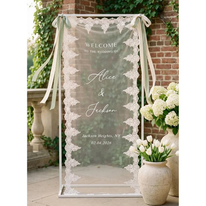 Personalized Lace Sheer Wedding Welcome Sign, Custom Welcome Lace Wedding Banner WD0237