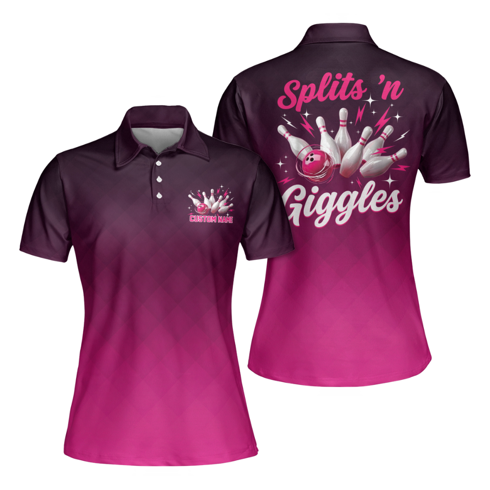 Splits'n Giggles Custom Pink Bowling Polo Shirts For Women, Custom Funny Bowling Polo Shirts For Women BW0166