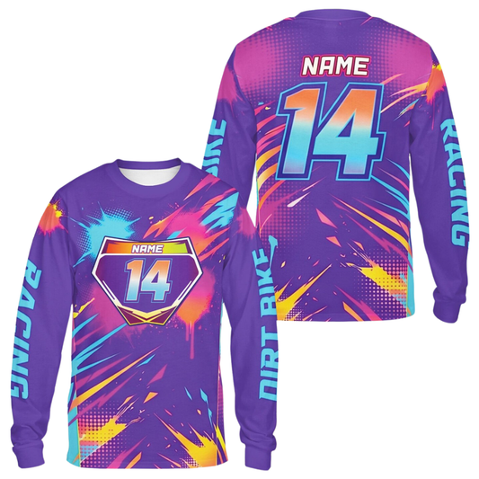 Custom Spash Purple Motocross Long Sleeve Mens Jersey, Custom Dirt Bike Shirts ME0072