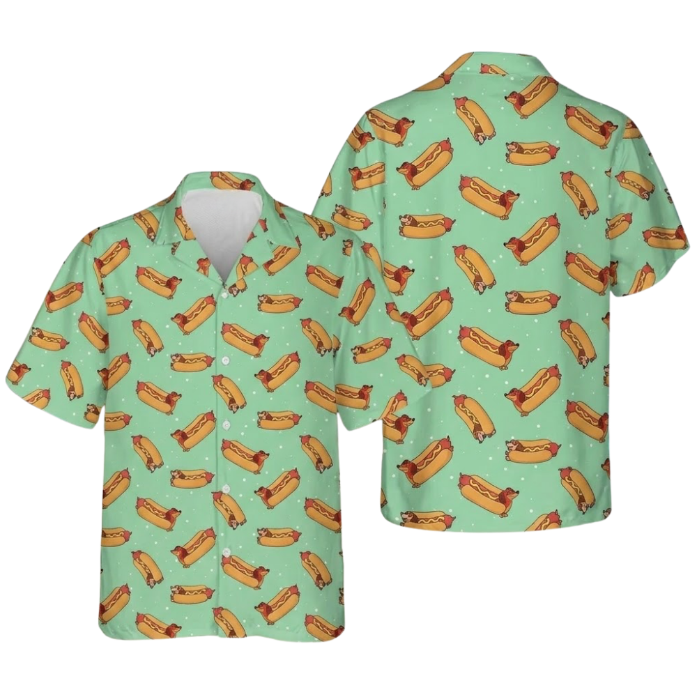 Funny Hot Dog Mint Hawaiian Shirt Women Men, Hot Dog Hawaiian Shirts HE0526