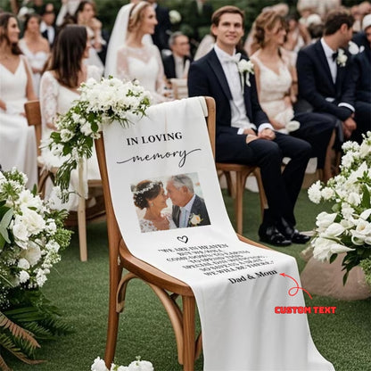 In Loving Memory Custom Photo Fabric Wedding Sign Chair, Custom Memorial Wedding Chair Sign WD0325