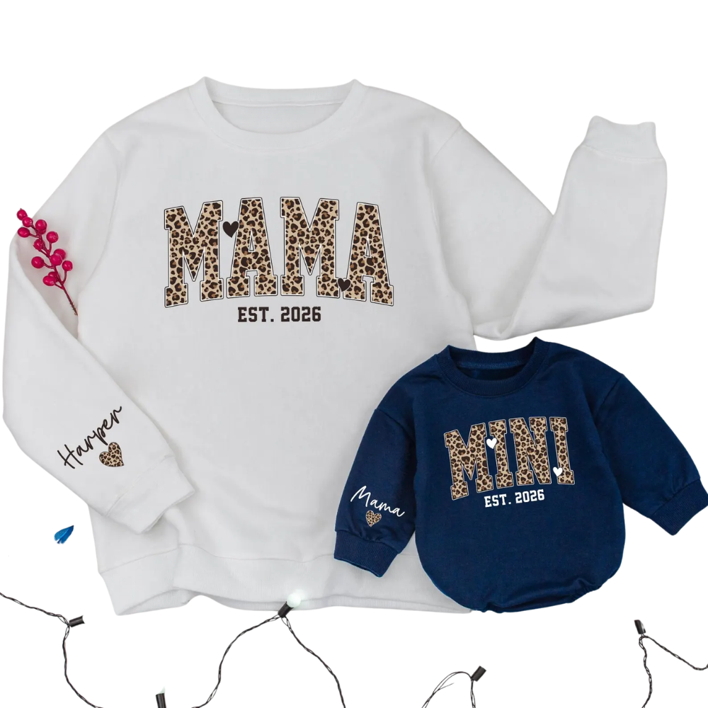 Custom Mama And Mini Leopard Matching Sweatshirt, Personalized Mommy And Me Leopard Sweater ET1687