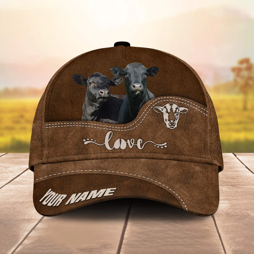 Black Angus Love Leather Pattern Customized Name Cap CA0196