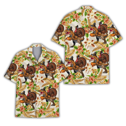 T-Rex Turkey Hawaiian Shirt For Men, Dinosaur Thanksgiving Hawaiian Shirt HE0914